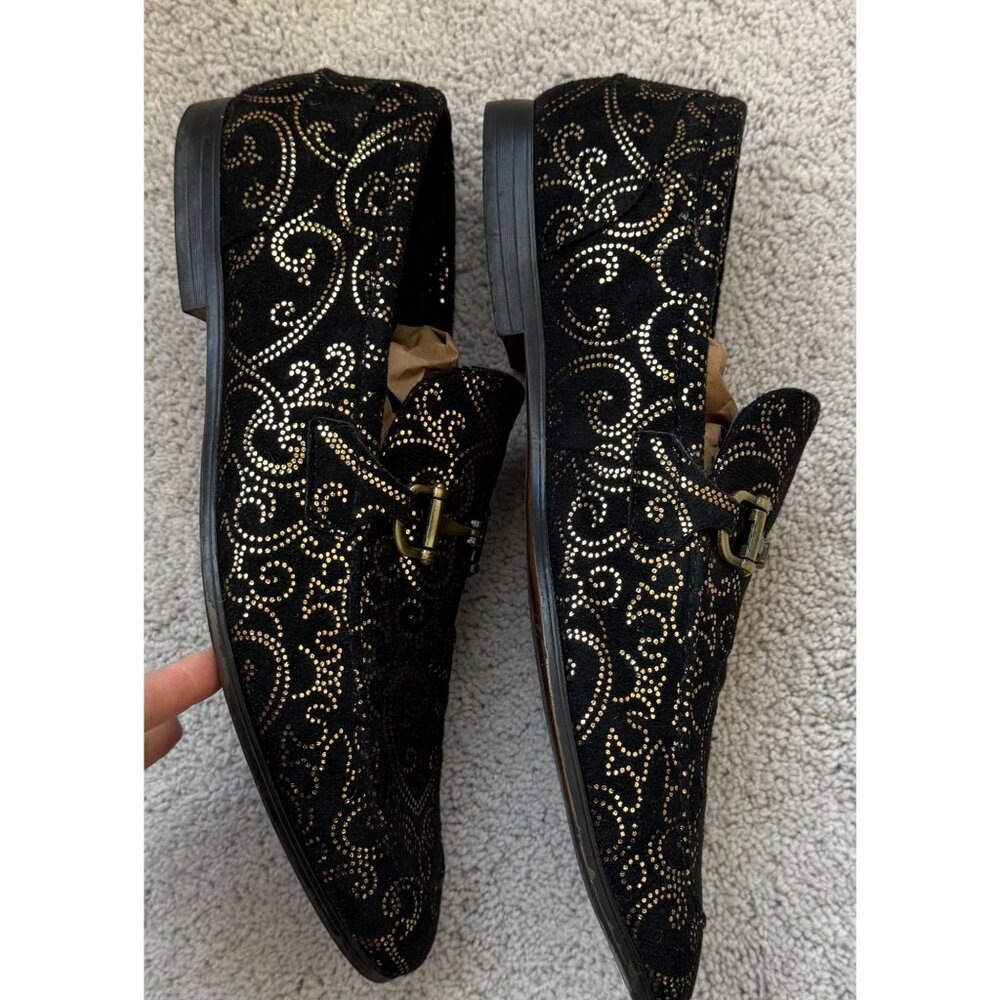 Steve Madden Shoes Mens Size 11.5 Black & Gold Scroll Slip-On Loafers - Picture 3 of 9